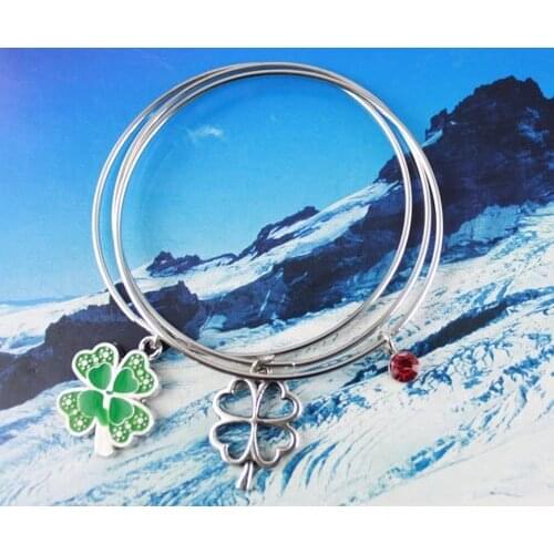 30PCS Lucky Clover Charm Triple Bangle Bracelet #20351
