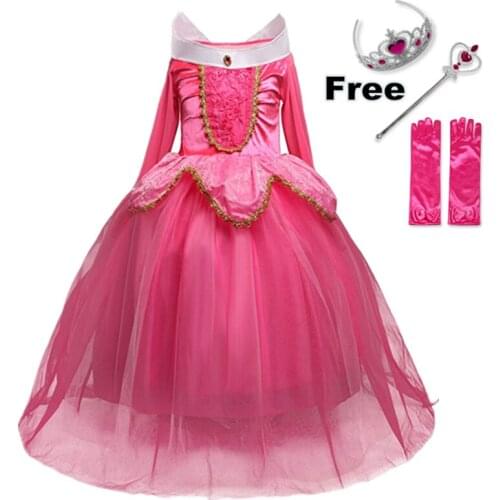 Girls Fancy Princess Dress Free 4Pcs Set Long Dress for Kids Halloween Cosplay Costume Children Vestidos Infantil Dress Up