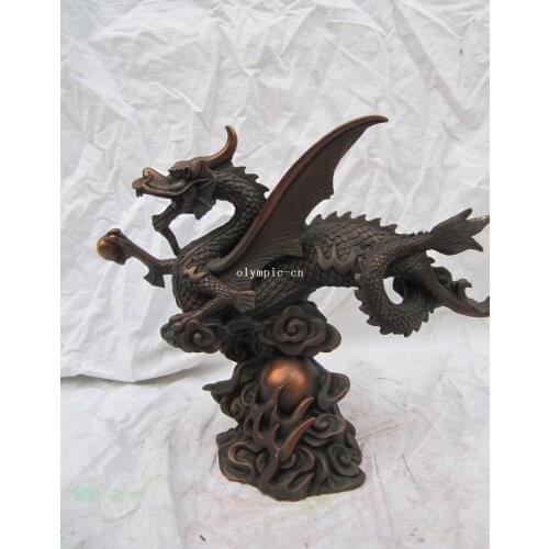 9'' bronze sculpture auspicious beast winged dragon kylin unicorn PIXIU statue
