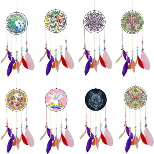 5D DIY Diamond Painting Acrylic Wind Chime Mosaic Kit Sticker Diamond Acrylic Lucky Wind Chime Rhinestone Home Decoration