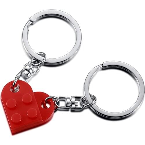 Red Brick Keychain for Couples Friendship 2pcs Matching Heart Colorful Keychain Set for Girlfriend Boyfriend Valentines Day BFF