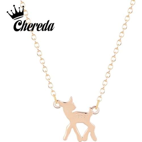 Chereda Elegant Bambi Small Deer Necklaces Pendants Handmade Statement Jewelry Christmas Gift for Women Discount Jewelry