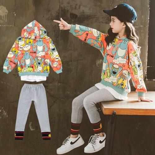 Kids Sport Clothes Girls Printed Childrens Clothes For Girls Striped Coat + Pants Girl Clothing Teenage Childrens Costume