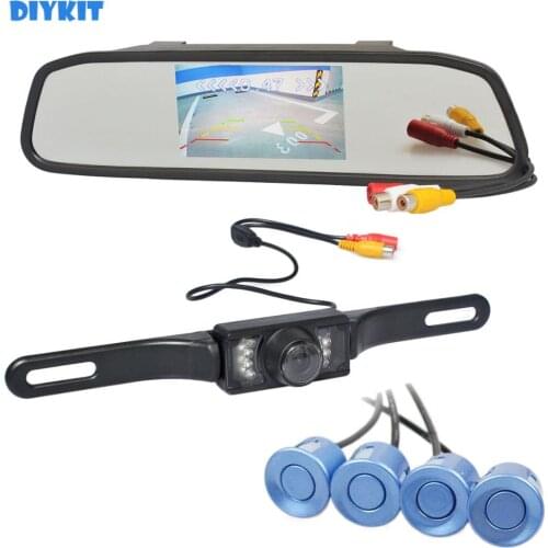 DIYKIT 3 in 1 DIY 4.3" Rear View Car Mirror Monitor Kit + Video Parking Radar + IR Car Camera Parking Assistance System