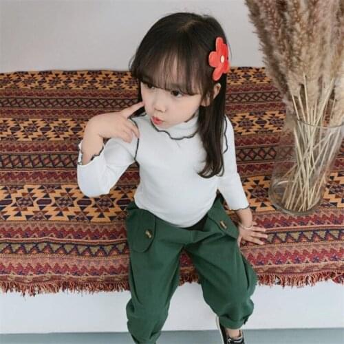 Girls T Shirt Winter Clothing Kids Long Sleeve Top All-match Cute Turtleneck Autumn Tshirt for Girl Children Clothes 2-7 Years