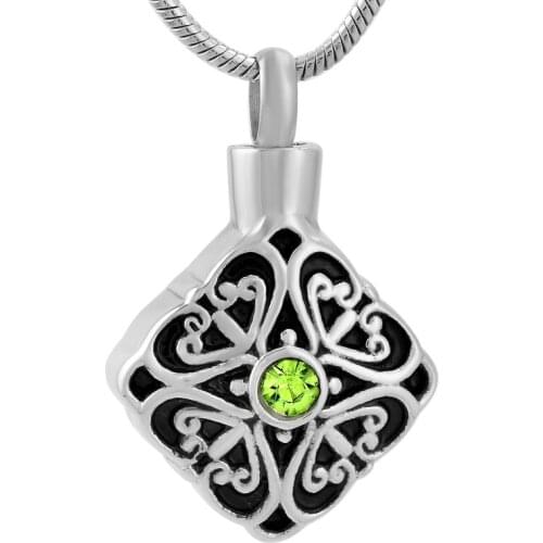 IJD9606 Hot Sale Pet/Human Ashes Keepsake Jewelry 316L Stainless Steel Rhombus Shape Memorial Urn Pendant For Cremation Ashes