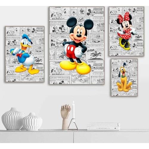 Disney Mickey Mouse Comic Canvas Posters Catoon Character Painting Prints Cuadros Wall Art Picture for Living Room Home Decor