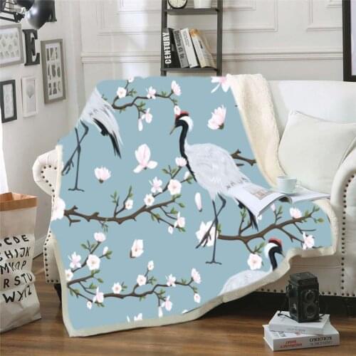 Red-crowned Crane Funny Character Blanket 3D Print Sherpa Blanket on Bed Home Textiles Dreamlike Style 09