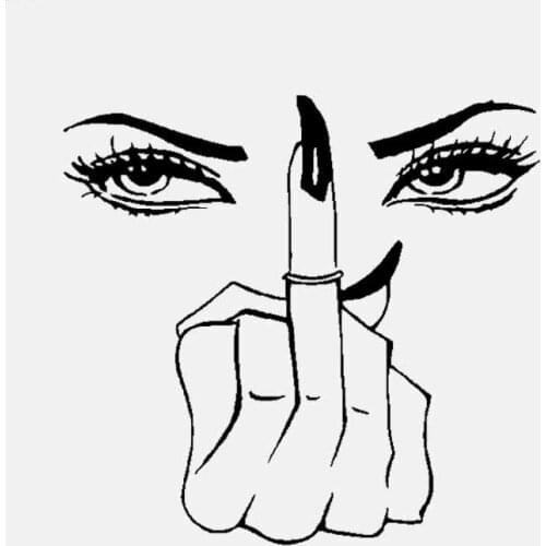 Creative Decor Girl Eyes KK Middle Finger BlackReflective Car Sticker Waterproof Pvc 16.2CM X 15.2CM