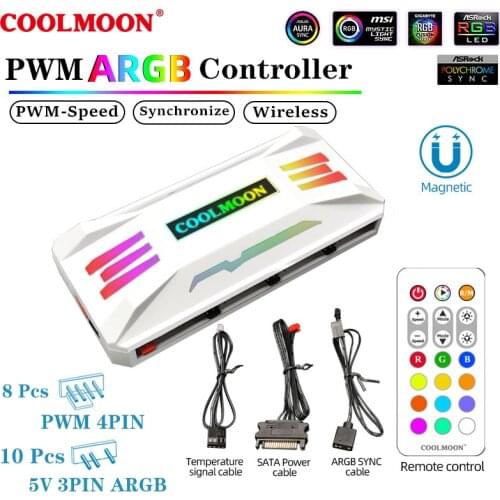 Multiform HUB SATA Fan Power Supply 1 to 8 HUB Fan Molex 4P or SATA Power to 5V 3pin ARGB Controller Support Water Block Fan