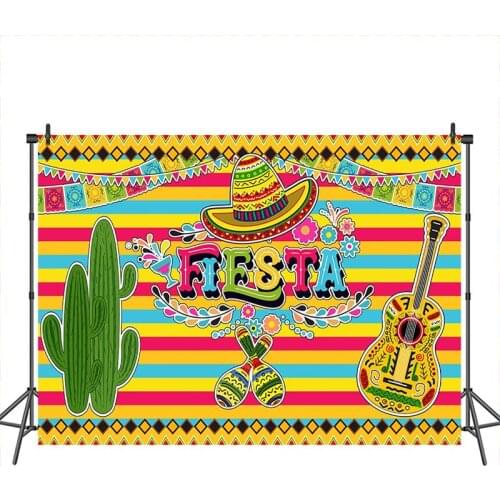 Neoback Fiesta Party Backdrop Mexico Hat Cactus Guitar Banner Decoration Photography Backdrops Studio Shoots