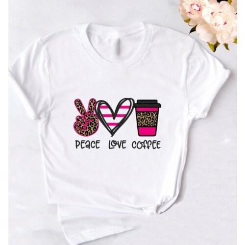 Fashion Woman 2021 Tops Tshirt Leopard Peace Love Coffee T Shirt Casual O-neck T-shirt Summer Female Tee Shirts Women