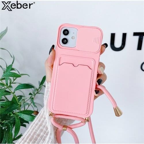 Necklace Lanyard Camera Protection Wallet Card Case For iPhone 11 12 Pro Max XS X XR Mini 6 6S 7 8 Plus SE 2 Soft Silicone Cover
