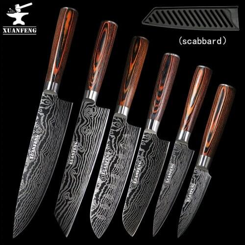 XUAN FENG Damascus Laser Knife Kitchen Knife Set High quality beef inner vegetable knife Japanese chef knife Sande knife