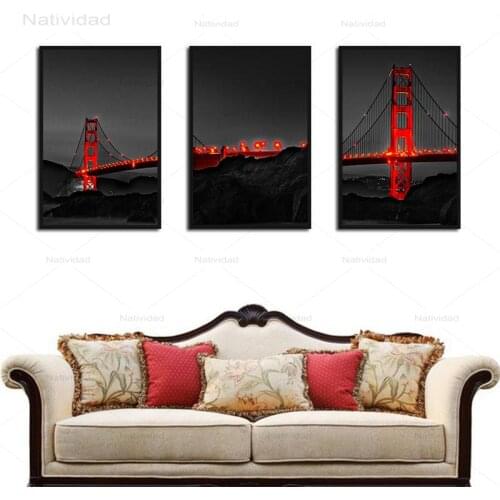 Wall Art Night Scenery Painting Minimalist Red Bridge Nordic Canvas Posters Prints for Living Room Bedroom Mural Home Decor