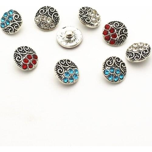 Wholesale 20pcs/lot flower metal crystal alloy button 12mm Snap Buttons Fit DIY Snap Bracelet Snap Button Charms jewelry