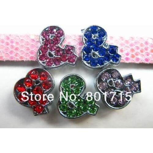 Wholesale 100pcs Mix Color & Internal Dia.8mm Full Rhinestone slide Charms can through 8mm Belt Pet Collar Wristband