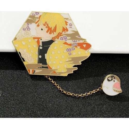 Wholesale 5 Pcs Demon Slayer Brooches Japanese Anime Figures Kamado Tanjirou Nezuko Kochou Shinobu Alloy Brooch for Women Men