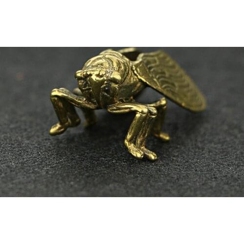 Retro Handmade Pure Copper Creative Brass Mini Cicada Statue Golden Cicada Knows Career Amazing Pendant Decoration Gift