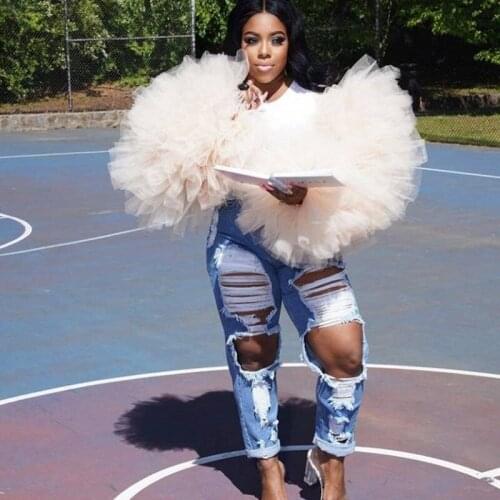 Chic Shirt Women Full Sleeves Solid Tiered Ruffled Blouse Women Tops Puffy Tulle Event Wear Fashion Tops Custom Made