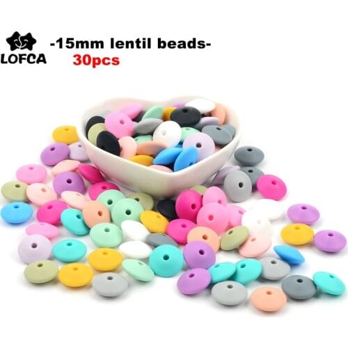 15MM 30pcs/lot Silicone lentil Beads Silicone BPA Free DIY Charms Newborn Nursing Accessory Teething Necklace Teething Toy