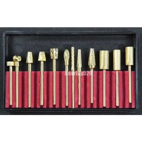 Gold Coated 12 PCS Carbide Nail Drill Bits For Electric Nail Drill Machine 3/32