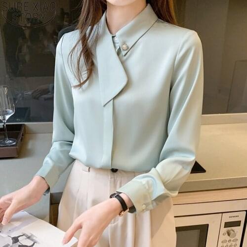 Office Lady Fashion Long Sleeve Stand Collar Long Sleeve Shirt Womens Tops Autumn Mint Green Shirt Blusas Mujer De Moda 16703