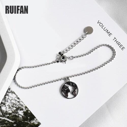 Ruifan Trendy World Map Pendant Beads Chain 925 Sterling Silver Bracelet for Women Female Beacelets Jewelry Accessories YBR164