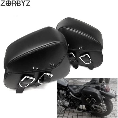 1 Pair Universal Black Durable Motorcycle Motorbike PU Leather Motorcycle Saddlebags Saddle Bags Pouch Fit for Harley