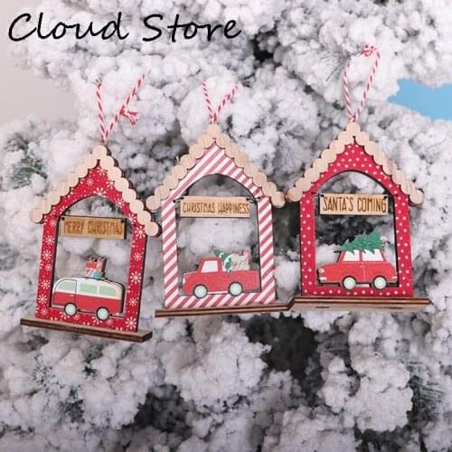 1PC Wooden Christmas Tree Decorations Red Car Hanging Tree Pendants New Year Christmas Decorations For Home Party New Year