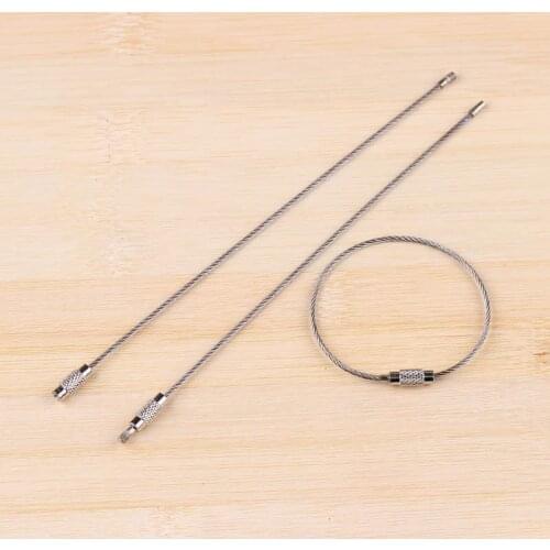 10pcs 150mm Screw Locking Stainless Steel Wire Keychain Cable Rope Key Keyring Key Chain Rings Hiking Keychains Hanger Pendant