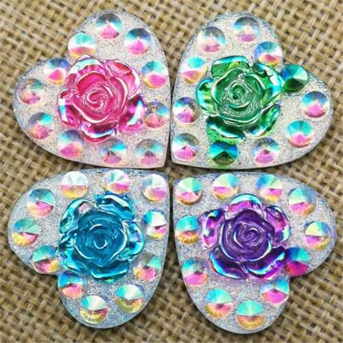 12pcs Mix 24mm heart resin rose Flatback Rhinestone scrapbook wedding DIY crafts