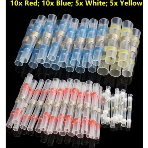 30Pcs Heat Shrink Sordering Terminals Waterproof Solder Sleeve Tube Insulated Butt Electrical Wire Connectors 26-10 AWG Kit