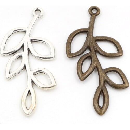 42x19mm 10pcs Antique Silver Plated and Bronze Plated Leaf Style Handmade Charms Pendant:DIY for bracelet necklace
