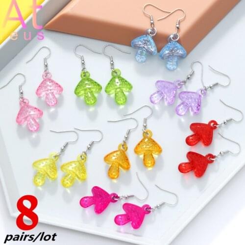 5/8Pair Clouds Mushroom Earrings for Girl Women Creative Cartoon Flower Dinosaur Candy Color Gummy Mini Bear Drop Earring Gift