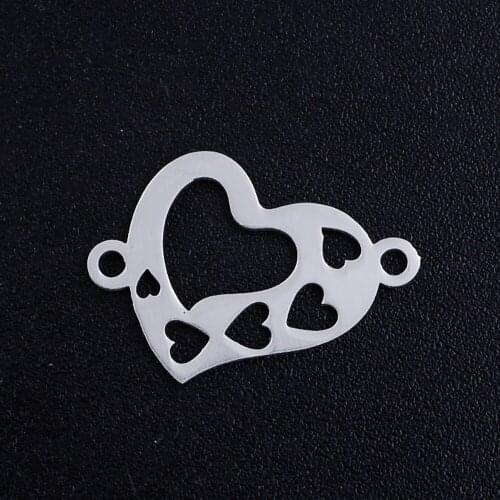 5pcs/lot Full of Hearts Stainless Steel Connector Charm for Women Bracelets Making Wholesale Factory Store Never Tarnish