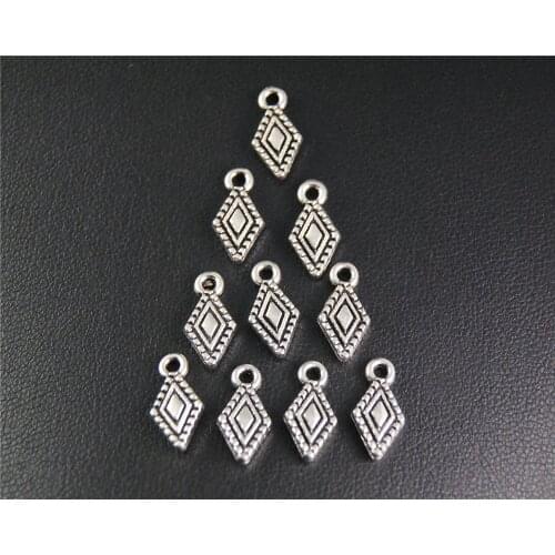 50pcs Silver Color Rhombus Charm Fit Bracelets Necklance DIY Metal Jewelry Making 13x7mm A2096