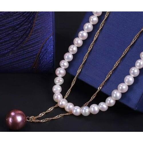 6-7mm Water Drop Pendant Fresh Water Pearl Necklace Retro Double Clavicle Chain Bridal Necklace Wedding Evening Dress Banquet