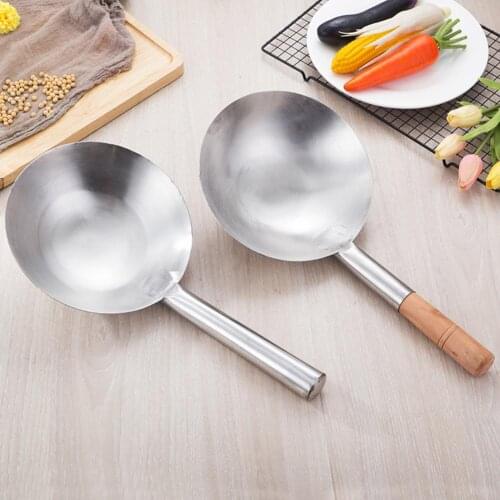 Anti-rust Wooden/Stainless Steel Handle No Coating Non-stick Spoon Wok Kitchen Gadgets Durable Kitchen Supplies Spoon Shovel