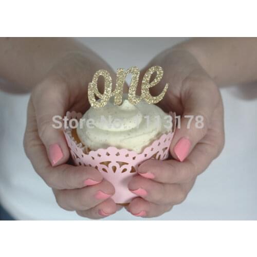 Glitter "One" Cupcake Toppers custom number party baby bridal shower birthday wedding cake topper decor