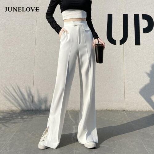 Hstar New Spring Korean Fashion Split Pants Vintage High Waist Casual OL Streetwear Long Trousers Casual Street Lady Pants