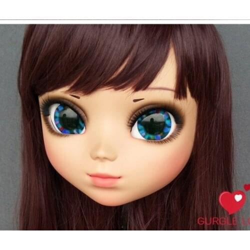 DM164) Lovely Sweet Girl Resin Half Head Kigurumi Mask With BJD Eyes Cosplay Japanese Anime Role Lolita Mask Crossdress Doll