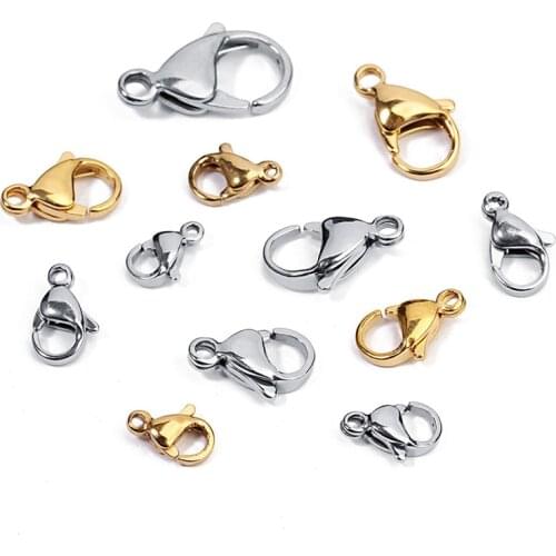 Julie Wang 10PCS Stainless Steel Lobster Clasp Gold Silver Color For Necklace Pendant Bracelet Keychain Jewelry Making Accessory