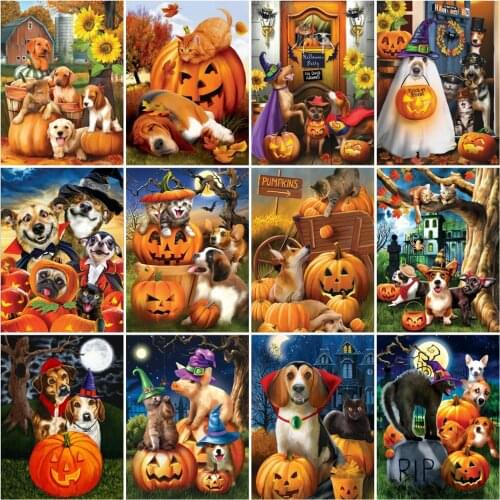 EverShine Diamond Mosaic Art Painting Dog Cross Stitch Diamond Embroidery Animals Picture Rhinestone Pumpkin Sale Halloween Gift