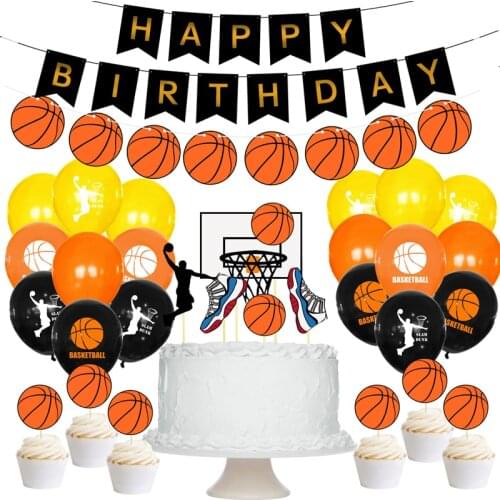 1pc/1set Happy Birthday Basketball Balloons Banner Cake Topper DIY Slam Dunk Basketball Theme Ballons Birthday Party Bar Decor