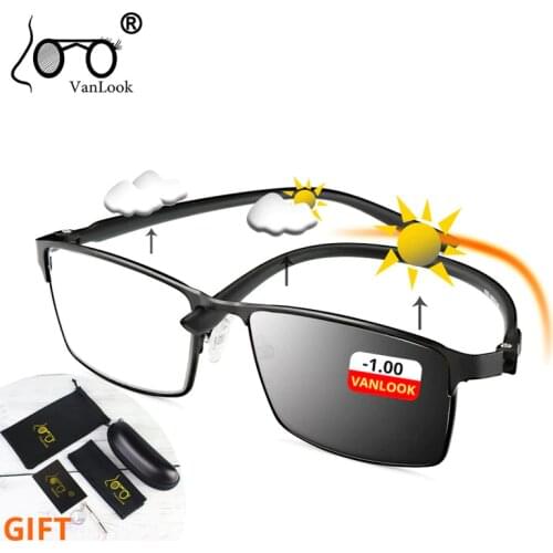Photochromic Myopia Blue Light Blocking Glasses Computer Mens Diopter Chameleon Sunglasses Gamer Eyeglasses -0.50 -1.75 -5 -6.0
