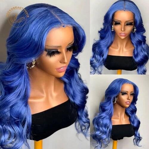 Blue Lace Frontal Wigs Purple Green Yellow Brown Wavy 13X4 Lace Front Wig 180% Density Colored Human Hair Wigs Body Wave Hiar