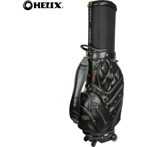 Helix genuine leather golf cart bag with wheels /golf bag with wheels patent /golf bag with wheels attached