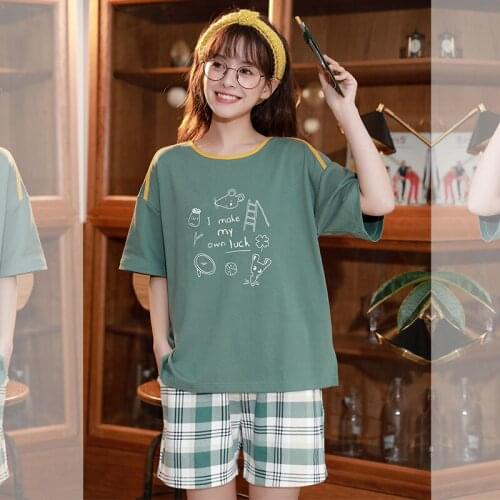 KISBINI Printed Cotton Women Pajamas Set 2020 Summer NEW Soft Loose Homewear For Ladies Short Sleeve Women Pyjamas Set