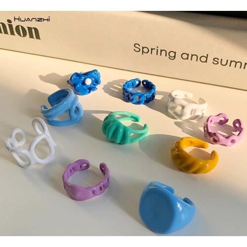 2021 Korea Colorful Ring Set Metal Geometric Round Summer Fashion Irregular Open Rings for Women Party Wedding Jewelry Ring Set